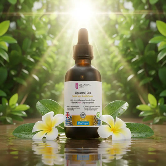 Sunshine Boost Liquid Supplement 60ml liquid dropper: Liposomal vitamin D3 and K2 liquid (Apple & vanilla flavour).