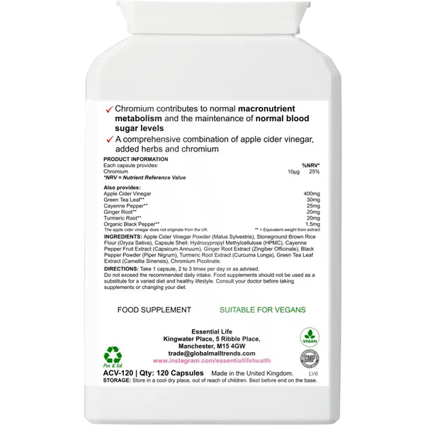 Supplement bottle with ingredients and benefits.