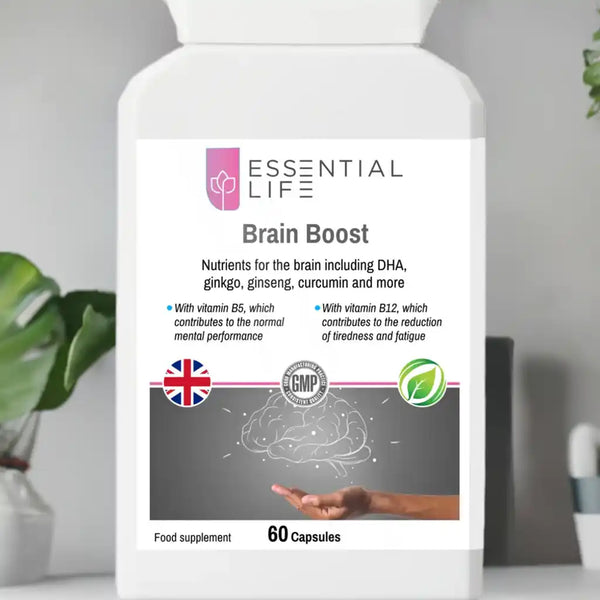 Brain boost supplement bottle.