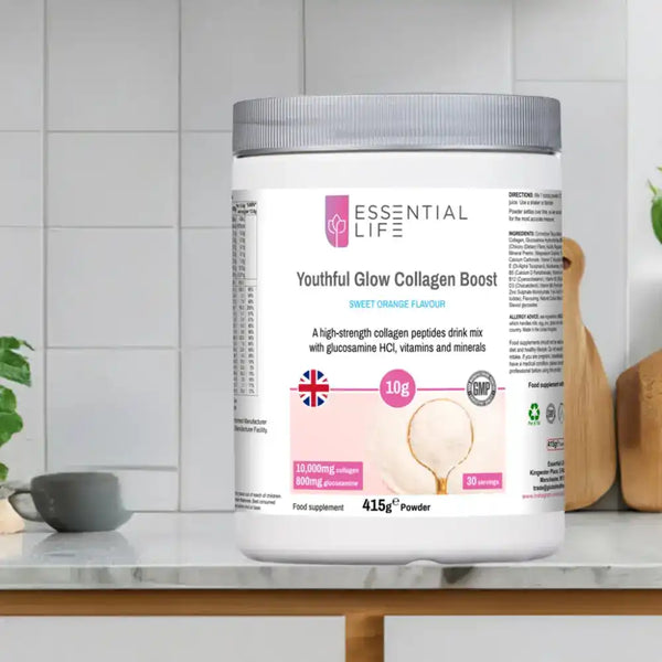 Essential Life collagen boost powder.