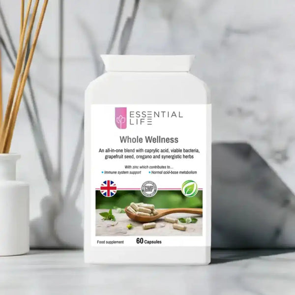 Essential Life Whole Wellness supplement bottle.